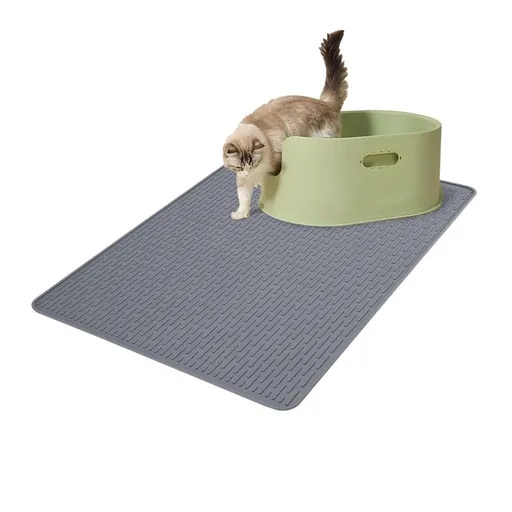 Rubber Large Cat Litter Mat - Kitty Litter Box mat - Silicone Litter Trapping Catcher Mat - Cat Supplies & Accessories for Indoor Cats (28" x 19.7") - Grey