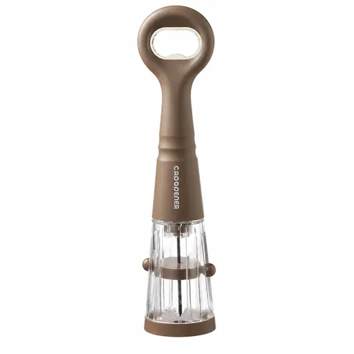 Brown 2 in 1 Air Pressure Wine Bottle Opener - 24cm Pneumatic Cork Remover with Detachable Foil Cutter and Built In Bottle Opener for Home Bars and Entertaining