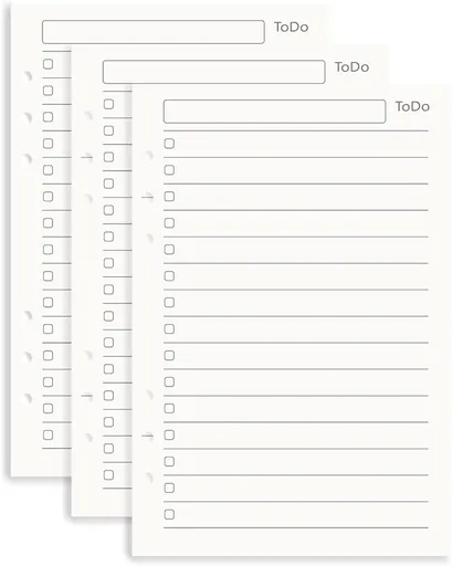 Notebook Refill A5 - Ring Binder Paper 6 Holes - Agenda Refill - Bullet Journal Paper - Refillable Notepad - Writing Paper - Planner Inserts - Office Supplies - School Supplies - To-Do List Check-Off -To Do List - White - 5 Pieces