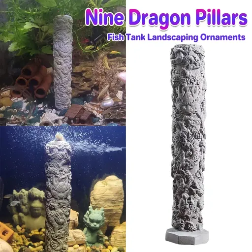 Fish Tank Decoration Nine Dragon Column Chinese Style Ornament For Aquarium Use