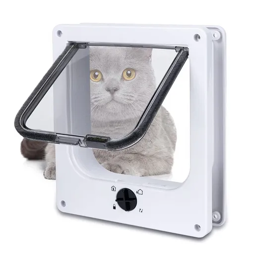 Size M White 4-Way Locking Pet Flap Door for Cats and Small Dogs - Weatherproof Magnetic Cat Door
