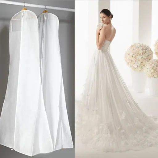 1 Pc Wedding Dress Dust Cover Breathable Non Woven Fabric White, 180 cm
