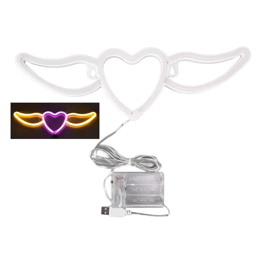 Heart Shaped Neon Light Safe Energy Saving Dual Power Heart Shaped Wings Neon Sign for Valentine's Day Wedding(Warm White Light Pink Light )