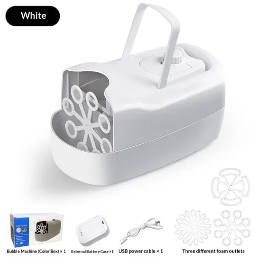 Bubble Machine, Automatic Bubble Blower Machine, Portable Bubble Maker for Outdoor and Indoor Use, (White)