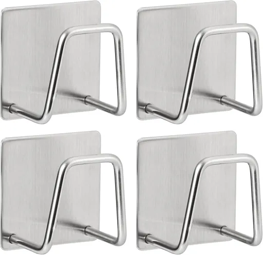 Storage Rack - Sponge Rack - Self-Adhesive - Waterproof - Stainless Steel Sponge Rack for the Sink - Sink Organizer - Dishcloth Holder - Suitable for Smooth Tiles, Painted Walls and Mirrors - Pack of 4 - Silver