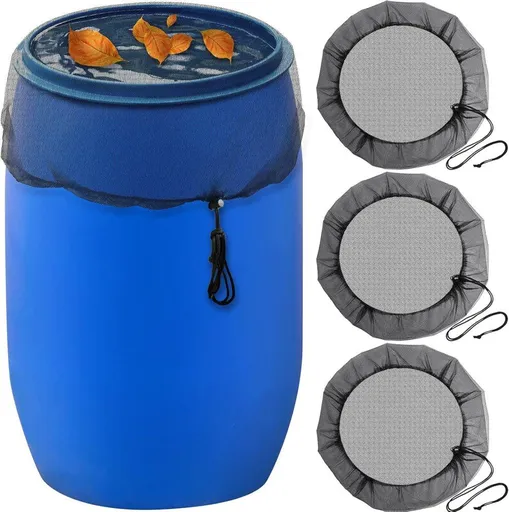 3-Pack Rain Barrel Mesh Lid Bucket Cover, Durable Polyester with Drawstring, Protects Against Debris, 60-120 cm