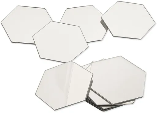 12-Pack Hexagon Acrylic Mirror Wall Stickers, Silver Self-Adhesive Decor, 8 x 7 cm