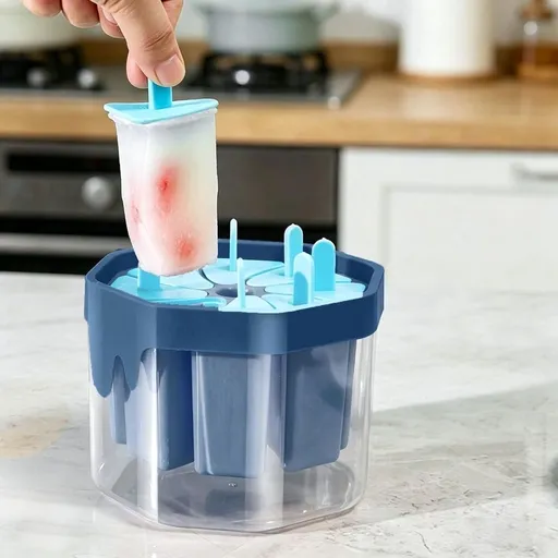 8 Piece Ice Pop Molds, Easy Release Reusable Ice Cream Molds for Kids, Many Shapes Homemade Popsicle Maker DIY Set for Summer Frozen Treats (Blue)