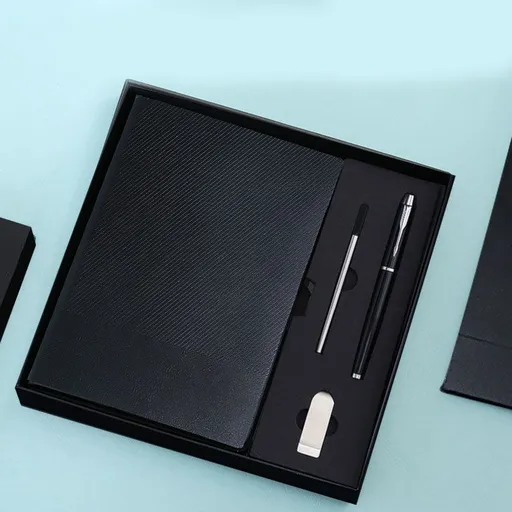 Black A5 Business Notebook Gift Set with 8GB USB Drive Executive Journal Pen Set Premium Office Meeting Notebook Gift Box