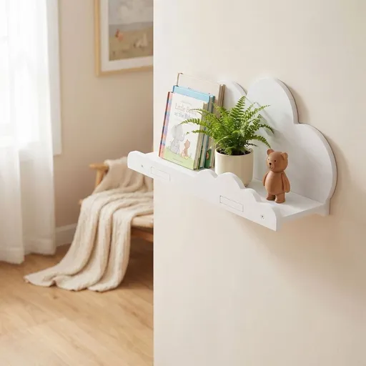 Cloud Shaped Wall Shelf Wooden Floating Storage Rack 15.55x3.74x2.16in White Wall Mount Organizer for Kids Room Nursery Living Room Entryway Decor