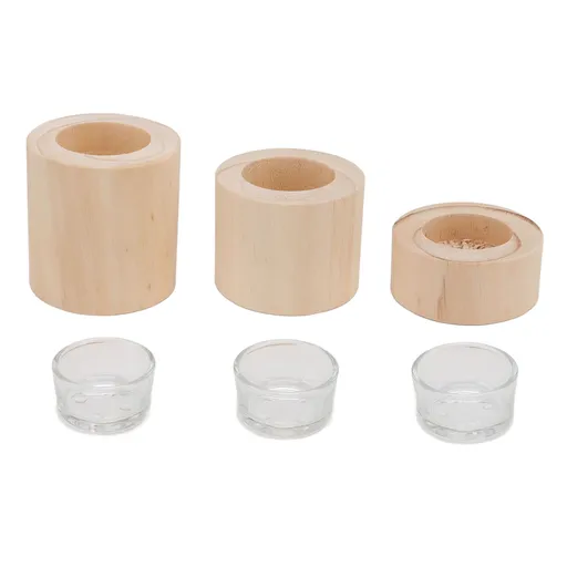 Wooden Candlestick Set Simple Design Low Medium High Walnut 3 Piece