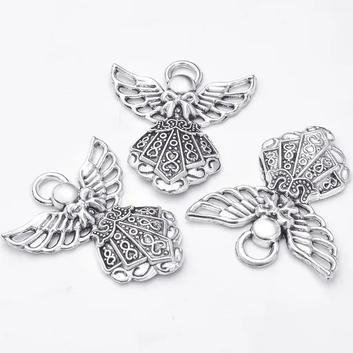 40pcs Antique Silver Angel Fairy Charms Pendants Tibetan Alloy Wings Angel Guardian Charms Vintage Dangle Pendants
