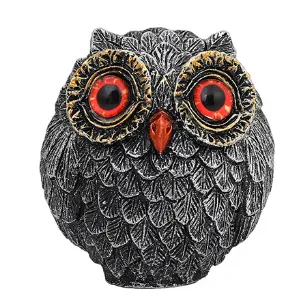 3Pcs Red Small Decorative Resin Owl Figurine - Textured Statue with Blue Eyes