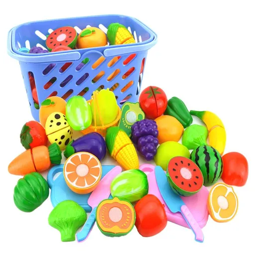 Play Food Set for Kids Pretend Food Cutting Toy Vegetables and Fruits - Play Kitchen Accessories 23 Pieces Educational Playset