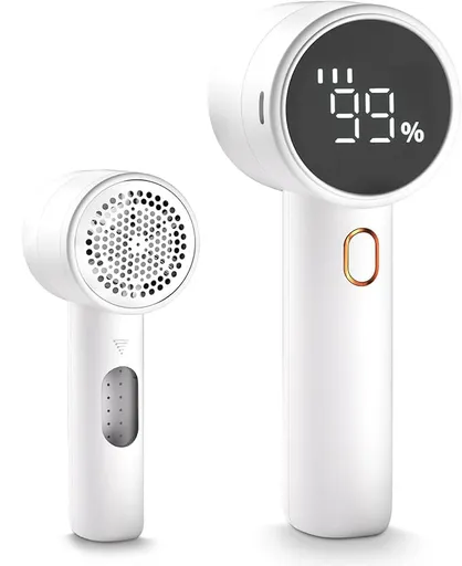 Rechargeable Electric Lint Remover with LED Display and 3 Speeds, Fabric Shaver for Jumpers, Blankets and Upholstery, White