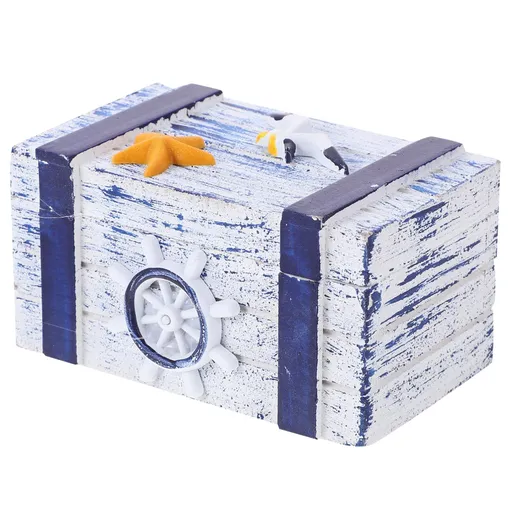 Jewelry Box Retro Style Wooden Storage Case Flip Lid Design Nautical Colour