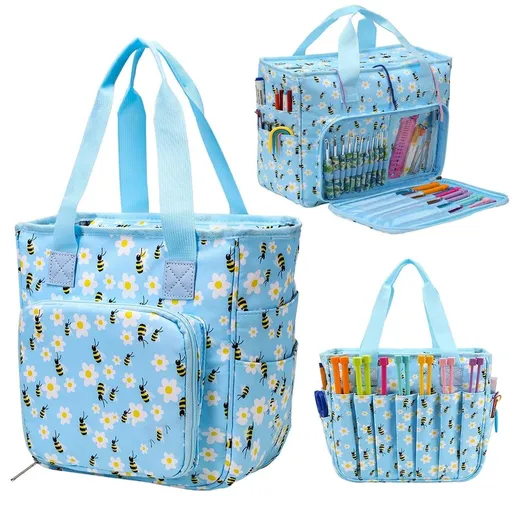 Yarn Storage Bag, Knitting Tote Bag Organizer Crochet Organizer Bag 4 Hole Zipper, 10.92*9.75*1.56In, a Bag of Woolen Handbags, Meiiso