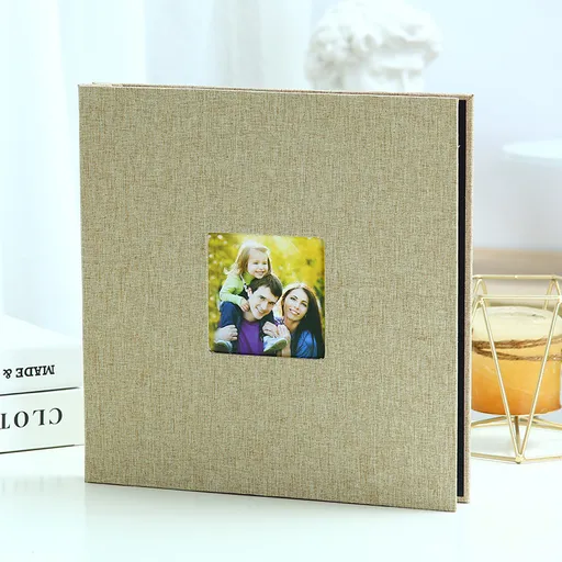 Photo Album Self-Adhesive Linen Cover 11x10.6 Inch Brown for Family Wedding Travel Memories