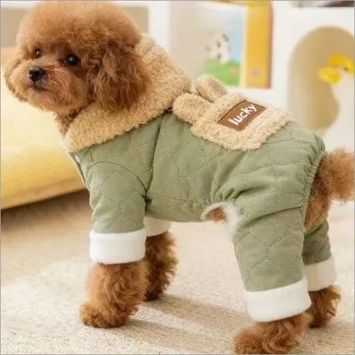 AMOOR Dog Winter 4 Leg Coat Hooded Rabbit Ears Green XS