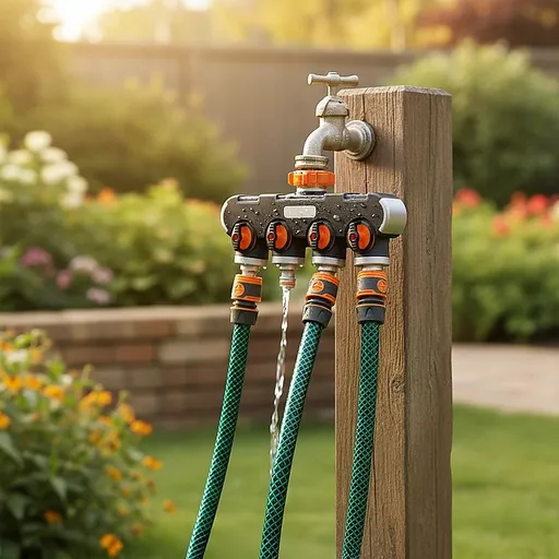 4 Way Hose Splitter Garden Water Irrigation Distributor Valve Durable Zinc Alloy and Plastic Rubberised Grip