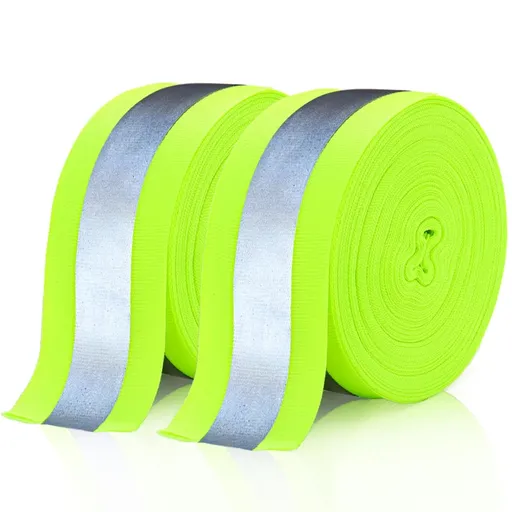 2 Rolls 2" x 66ft Reflective Ribbon, High Visibility Tape Strip, Sew On Safety Fabric Material, Silver Florescent Warning Strip Webbing for Walking Cycling Clothes Backpacks at Night