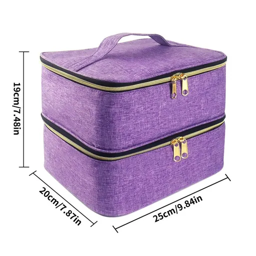 Double Layer Organizer Storage Bag Holds Nail Polish Manicure Lamp Manicure Tools Essential Oils and Travel,Purple
