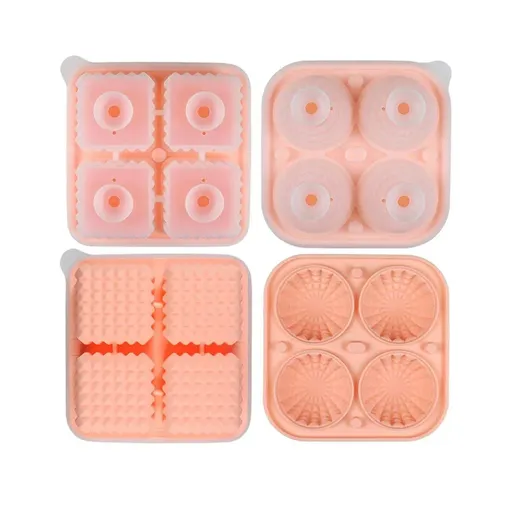 2PCS Silicone Ice Cube Tray Round and Square Ice Ball Maker for Whiskey Cocktails - Pink