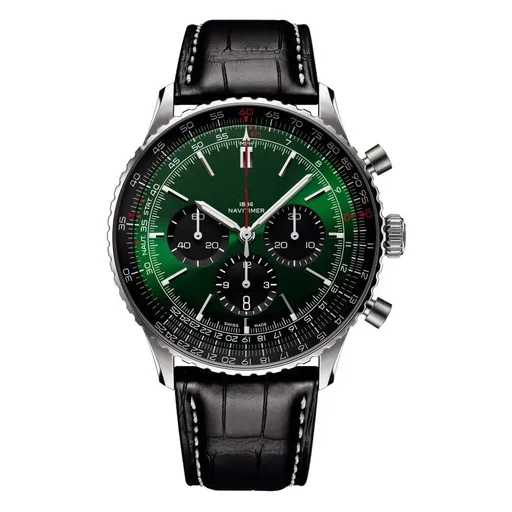 Men Quartz Watch Leather Strap Chronograph 43mm 14