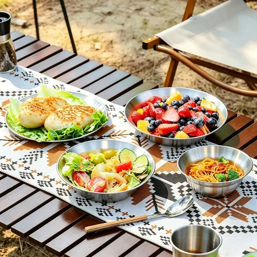 Stainless Steel Outdoor Dinnerware Set of 4 | 2 Bowls & 2 Plates for Camping, Picnics, and Barbecues | Heat-Resistant & Durable Dishes for Backyard, RV, and Tailgating