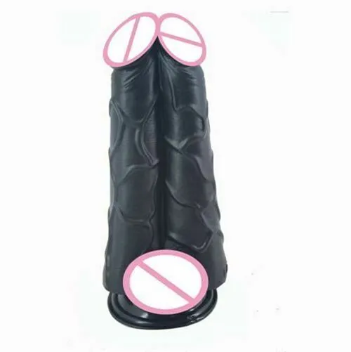 House Of Dasein Big Double Dildo Suction Cup Monster Veined Kink Fetish Large - Black