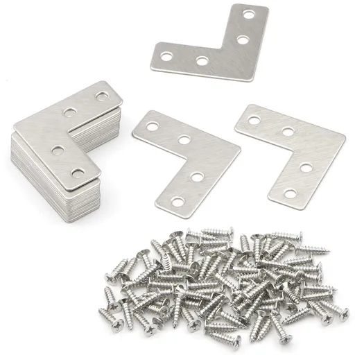 4 Holes Angle Plate Corner Brace Flat L Shape Repair Bracket Connector Fixing Repair Plated Protector 40mm x 40mm, Pack of 20