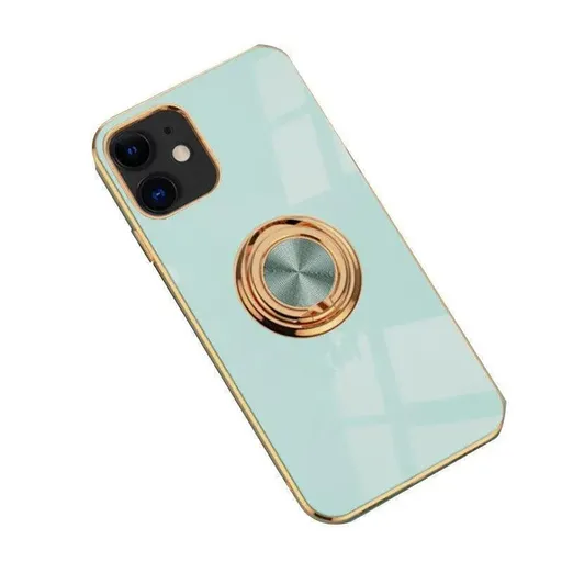 Shockproof Silicone Ring Case Stand Cover for iPhone 14 13 12 Pro Max Light Cyan