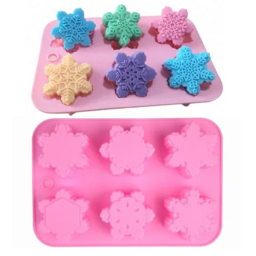 2Pcs 6 Different Snowflake Shaped Silicone Molds Set for Making Large Soap Bath Bombs Lotion Bars Chocolate Candy Gummy