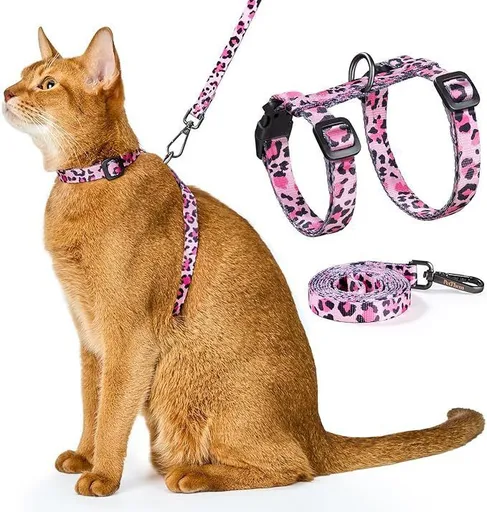 Adjustable Anti-Escape Cat Harness and Leash Set – Soft, Breathable, and Lightweight for Safe Outdoor Adventures with Your Feline Friend (Pink)