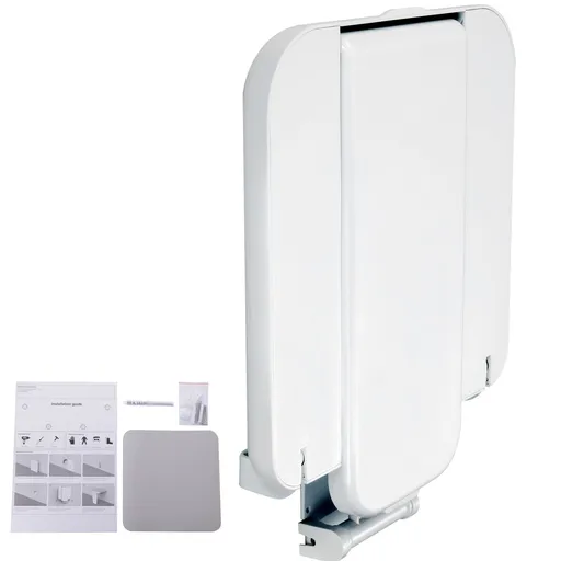 Folding ABS Shower Seat, 15.7'' x 16.7'' Unfolded, Wall Mounted Fold Up Shower Bench with 440 lbs Load Capacity, Space Saving Fold Down Shower Chair for Seniors Pregnant Women Children Adults