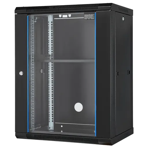 15U Wall Mount Network Cabinet, 226.8 kg Max. Ground Load Capacity, Server Rack Cabinet Enclosure with Locking Tempered Glass Door, Side Panels, Q235 Carbon Steel, for IT Equipment, A/V Devices