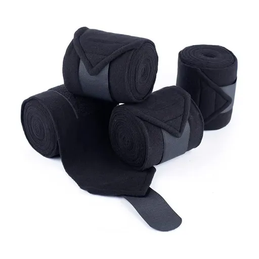 Breathable Fleece Horse Leg Wraps - Polar Fleece Polo Bandages for Horse Leg Protection - Durable Shock Absorption Equestrian Supplies - Black 4-Pack 200x12cm