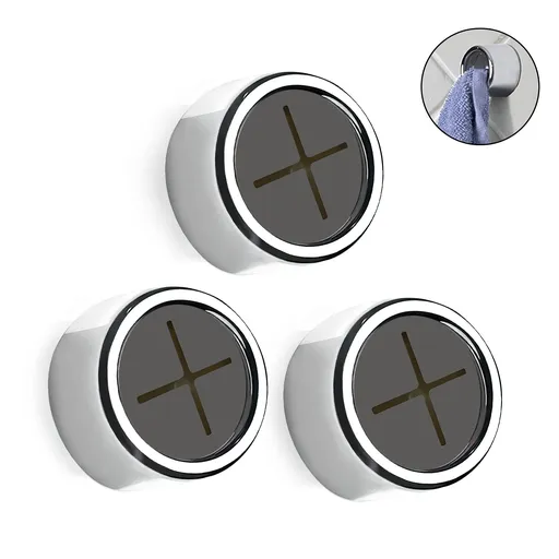 3 Pieces Kitchen Towel Hooks Round Adhesive Dish Towel Hook Premium Chrome Finish & Easy Installation Wall Mount Hand Towel
