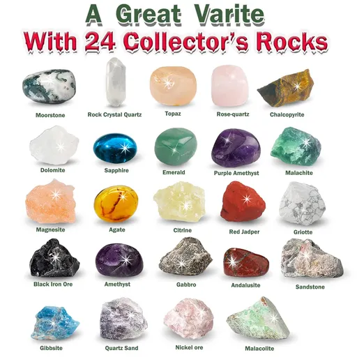 Countdown Calendar-24 Days Ore,Minerals, Gemstones&Crystal,Advent Calendar with 24 Gemstones to Open Each Day for Kids Adult