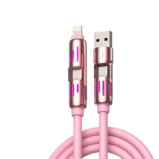 Universal PD Fast Charging Cable with LED Indicator - Zinc Alloy, Durable 1.5m Silicone Cord - Multiple Connector Options(Pink)