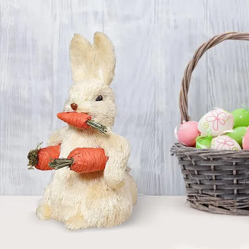 Easter Figurine Bunny Cute Straw Bunny Party Home Table Decorations Easter Decor Figurines Home Ornaments (White)