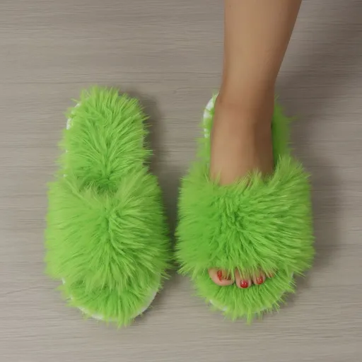 Women'S Furry Slippers High-Quality Slippers Comfortable Slippers Trendy - Green - Size 42