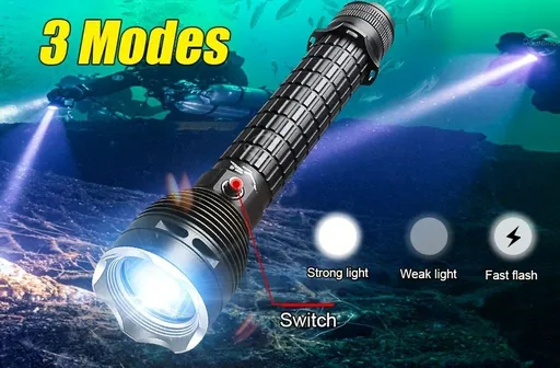 LED diving flashlight, high-lumen flashlight, 26650 battery flashlight, professional diving flashlight, multi-mode flashlight, anti-slip flashlight, underwater torch, outdoor lighting, Australia - Black - Size 黄光
