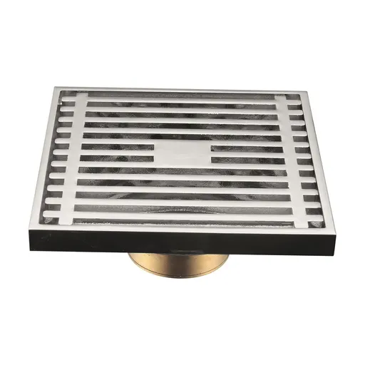 Square Shower Drain with Removable Wedge Wire Pattern Grate, Matte Stainless Steel Shower Floor Drain for Bathroom