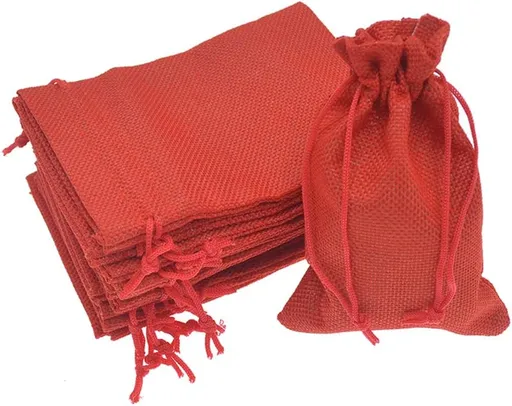 50Pcs Burlap Gift Bags 5 x 7 Inch, Red Linen Drawstring Christmas Candy Bags, Jute Sacks Jewelry Pouches Wedding Party Favor Bags
