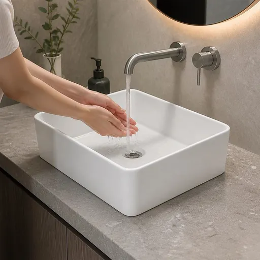 48cm Ceramic Above Counter Bathroom Basin Square Vanity Sink Countertop Wash Basin White
