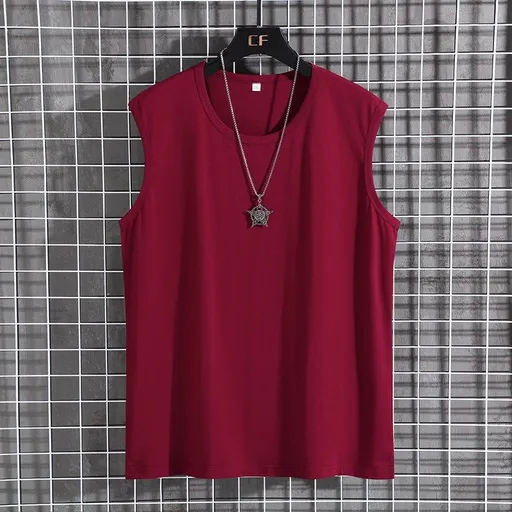Menma Men Summer Cotton Sleeveless Loose Sports Crewneck Red XL