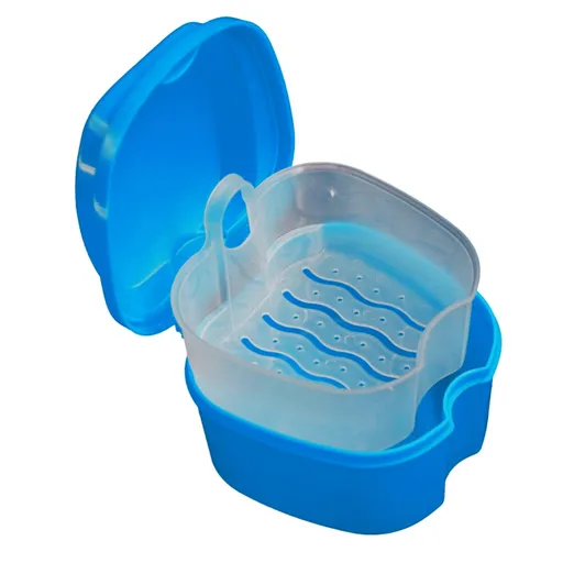 1 Piece Denture Bath Case Cup ,Dental Retainer Cleaner Case, Bath Box Mouthguard Storage Holder,Denture Case Box Holder Storage Soak, Dark Blue