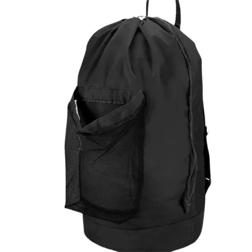 Backpack Laundry Bag, Laundry Backpack with Shoulder Straps and Mesh Pocket Durable Nylon Clothes Hamper Bag with Drawstring Closure for College, (Black)