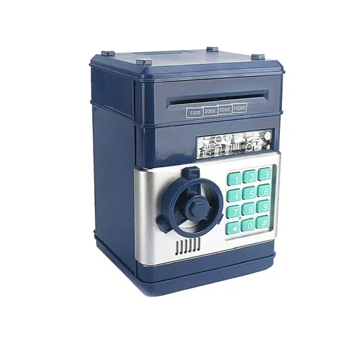 Dark Blue Children's Mini Safe Piggy Bank with Fingerprint and Password Lock